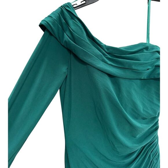 Ieena for Mac Duggal Green Ruched Drop Shoulder Foldover Gown - Size 4 - NWT - Picture 5 of 6